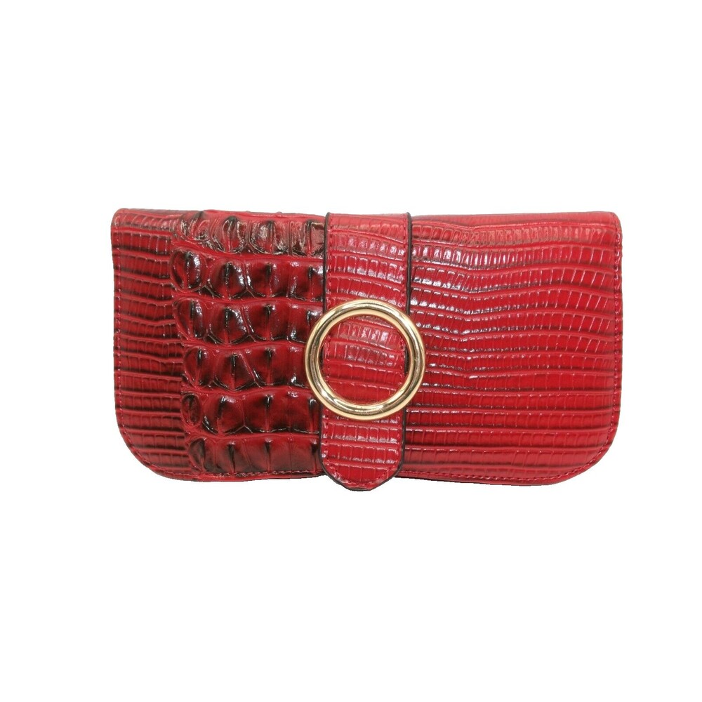 Women’s Guang Tong Wallet Red Croco Leather? Clutch Change Purse Gold Buckle 7x4